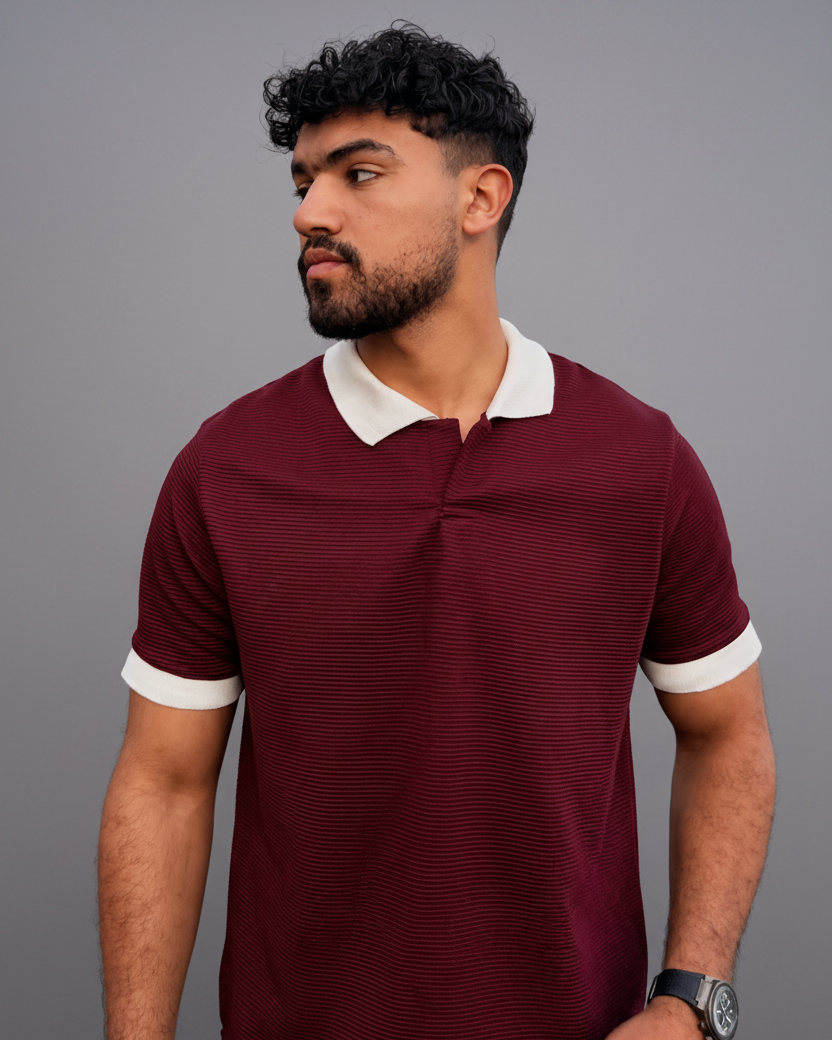 Modern Polo Tee - Burgundy